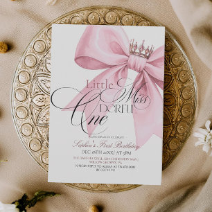 Invitation Little Miss ONEderful Rose Ruban 1er Anniversaire
