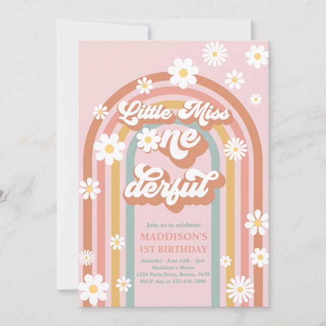 Invitation Little Miss Onederful Super Arc-en-ciel 1er annive (Devant)