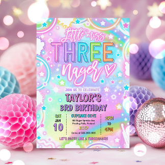 Invitation Little Miss Three-nage Neon Rainbow 3rd Birthday