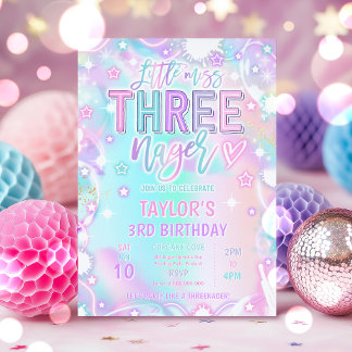 Invitation Little Miss Three-nage Pastel Rainbow 3rd Birthday