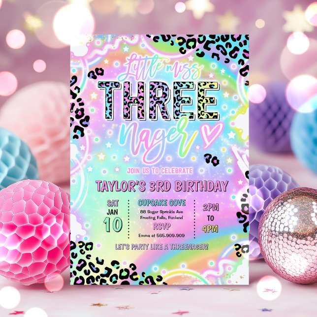 Invitation Little Miss Threenage Rainbow Leopard 3rd Birthday (Créateur téléchargé)