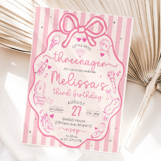 Invitation Little Miss Threenager Coquette Bow