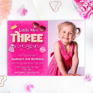 Invitation Little Miss Threenager - Fille 3e anniversaire