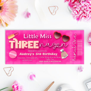 Invitation Little Miss Threenager - Girl 3rd Birthday Ticket