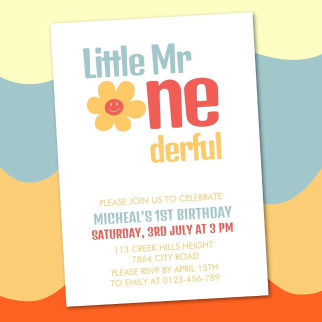 Invitation Little Mister Onederful Retro Super First (Créateur téléchargé)