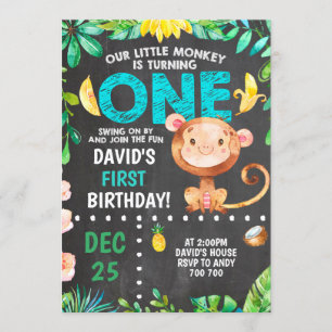 Invitation Little Monkey First Birthday Boy Party