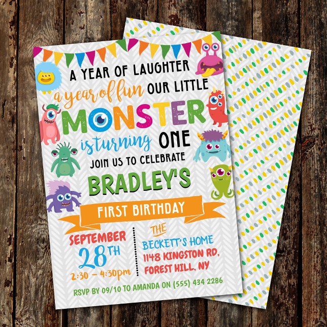 Invitation Little Monster 1er anniversaire (Créateur téléchargé)