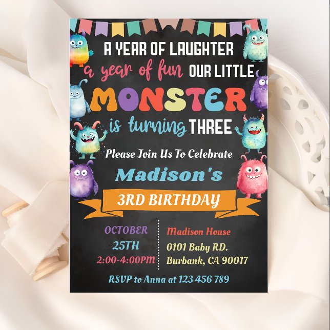 Invitation Little Monster 3ème fête d'anniversaire (Créateur téléchargé)