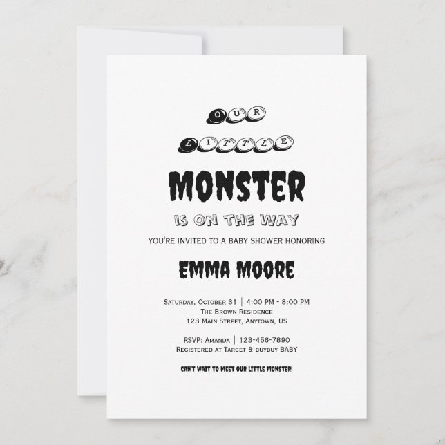 Invitation Little Monster Baby Shower Typography Design (Devant)