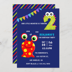 Invitation Little Monster Boy 2e fête d'anniversaire