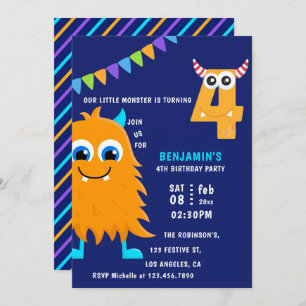 Invitation Little Monster Boy 4e fête d'anniversaire