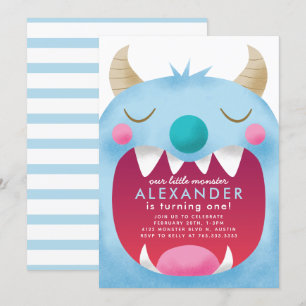 Invitation Little Monster Boys Anniversaire Party Blue