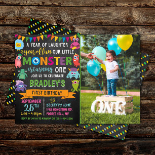Invitation Little Monster Chalkboard 1er Anniversaire Photo