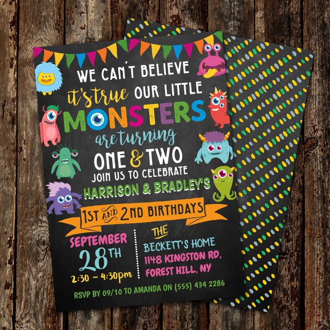 Invitation Little Monster Chalkboard 1er et 2e anniversaire c (Créateur téléchargé)