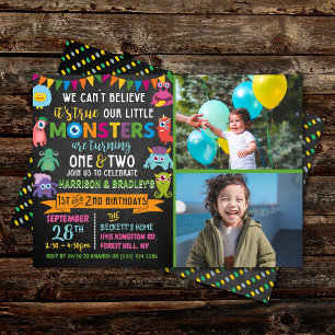 Invitation Little Monster Chalkboard 1er et 2e anniversaire c