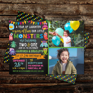 Invitation Little Monster Chalkboard 1er et 2e anniversaire c