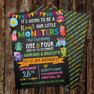 Invitation Little Monster Chalkboard 1er et 4e anniversaire c