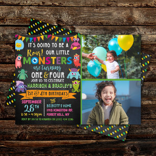 Invitation Little Monster Chalkboard 1er et 4e anniversaire c