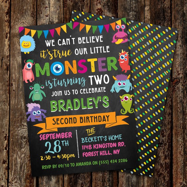 Invitation Little Monster Chalkboard 2e anniversaire (Créateur téléchargé)