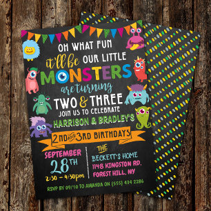 Invitation Little Monster Chalkboard 2e et 3e anniversaire co