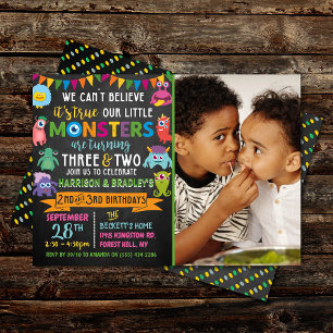 Invitation Little Monster Chalkboard 2e et 3e anniversaire co