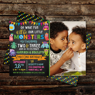 Invitation Little Monster Chalkboard 2e et 3e anniversaire co