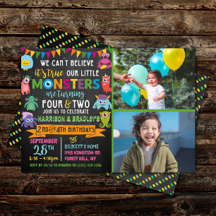 Invitation Little Monster Chalkboard 2e et 4e anniversaire co