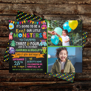 Invitation Little Monster Chalkboard 3e et 4e anniversaire co