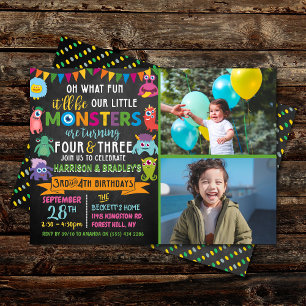 Invitation Little Monster Chalkboard 3e et 4e anniversaire co