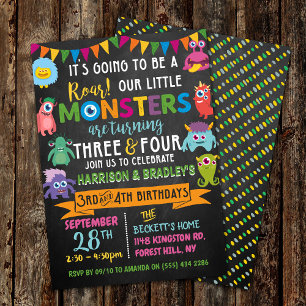 Invitation Little Monster Chalkboard 3e et 4e anniversaire co