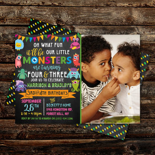 Invitation Little Monster Chalkboard 3e et 4e anniversaire co