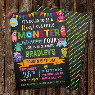 Invitation Little Monster Chalkboard 4e anniversaire