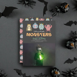 Invitation Little Monster Mash Halloween Boy Photo Anniversai