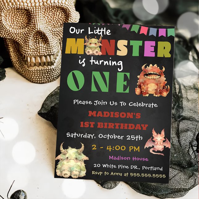 Invitation Little Monster Thème 1er anniversaire (Créateur téléchargé)