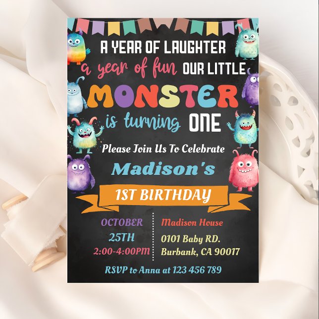 Invitation Little Monster Thème 1er anniversaire (Créateur téléchargé)