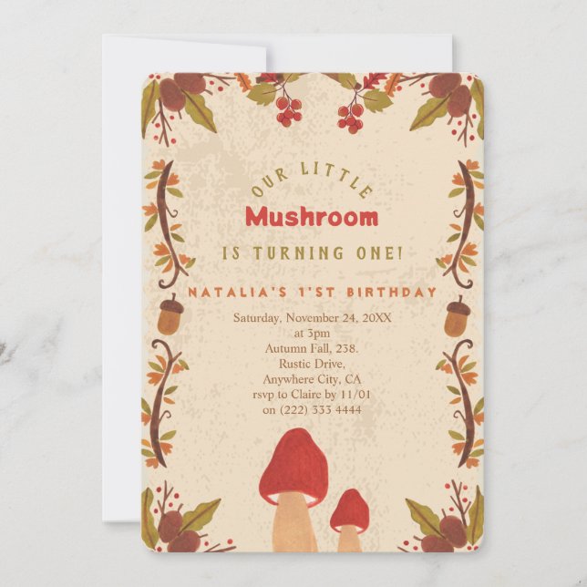 Invitation Little Mushroom Automne 1er anniversaire (Devant)