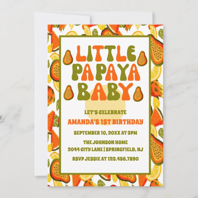 Invitation Little Pa Ya Baby Papaya Premier anniversaire (Devant)