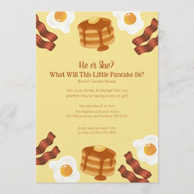 Invitation Little Pancake Brunch Theme Gender Reveal (Devant)