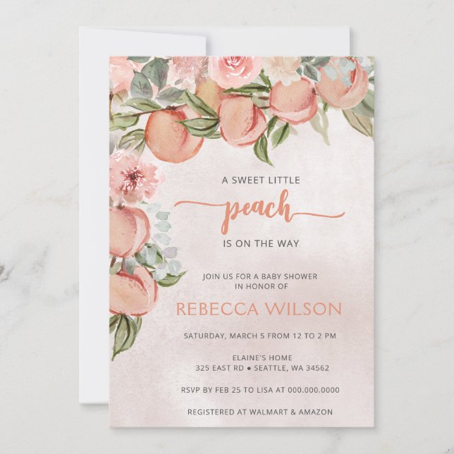 Invitation Little Peach est sur le chemin Baby shower Invitat (Devant)