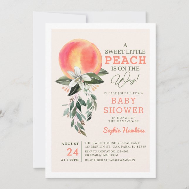 Invitation Little Peach on the Way Peach Baby shower (Devant)
