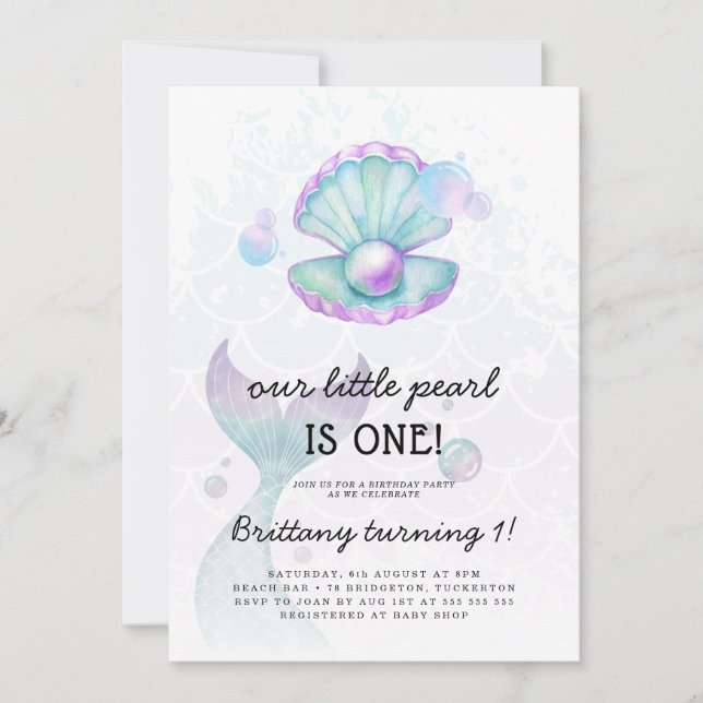 Invitation Little Pearl 1er anniversaire (Devant)