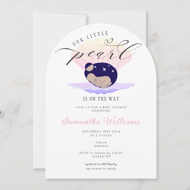 Invitation Little Pearl Beach Océan Sous Le Baby shower De Me (Devant)