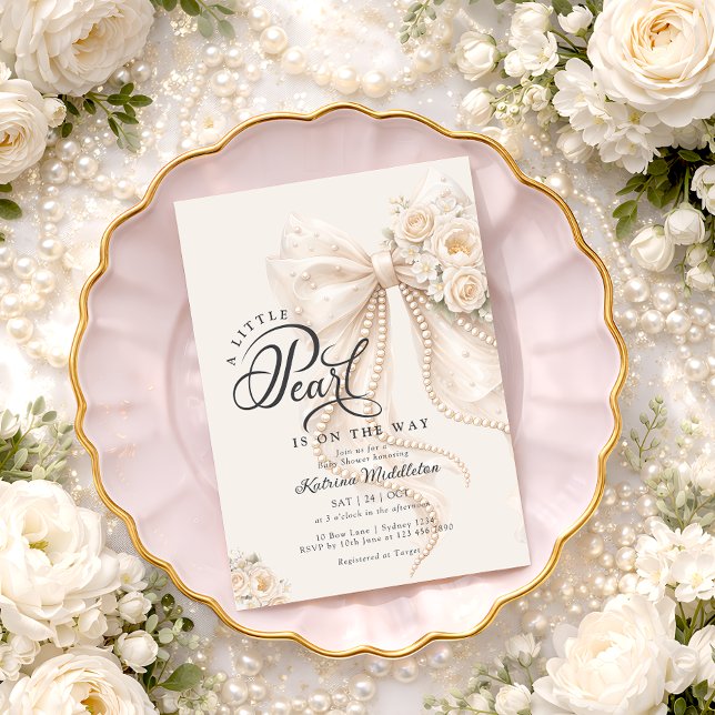 Invitation Little Pearl Bow Floral Baby Shower (Créateur téléchargé)
