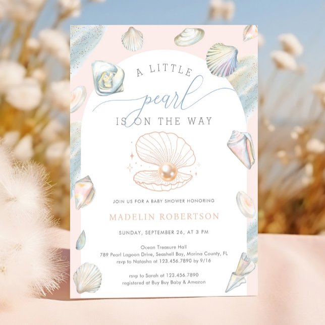 Invitation Little Pearl Seashells Ocean Beach Baby shower (Créateur téléchargé)