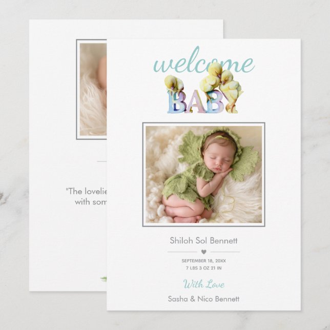 Invitation Little Peep & Co. | Bienvenue Bébé (Devant / Derrière)
