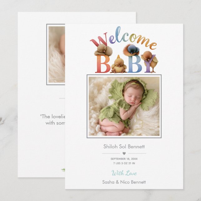 Invitation Little Peep & Co. | Bienvenue Bébé (Devant / Derrière)