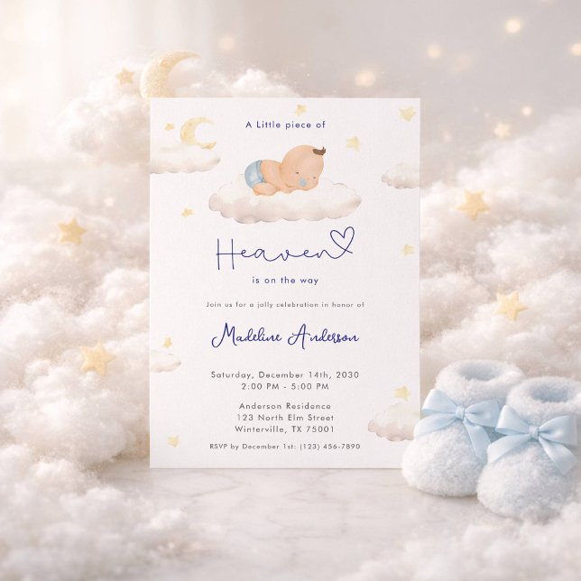 Invitation Little Piece of Heaven Moon Cloud Baby Boy Shower (Créateur téléchargé)