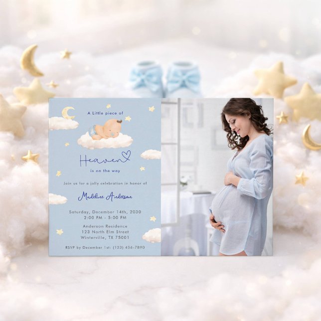 Invitation Little Piece of Heaven Photo Baby Boy Shower (Créateur téléchargé)