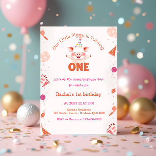 Invitation Little Piggy 1er anniversaire   Thème Farm Barnyar
