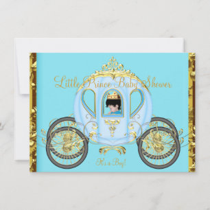 Invitation Little Prince Baby shower Blue Gold Boy Carriage